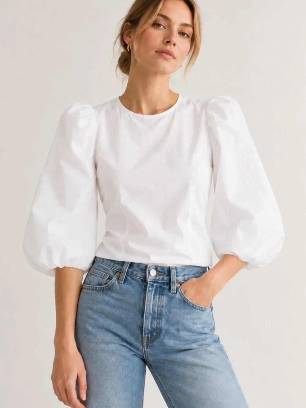 J.Crew x Thomas Mason Puff Sleeve Cotton Poplin Blouse 0 Minimalist Clean Girl